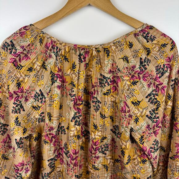 Loft Womens Floral Tie Neck Blouse in Amber Sz M Office Boho Casual Peasant Fall - Picture 9 of 16